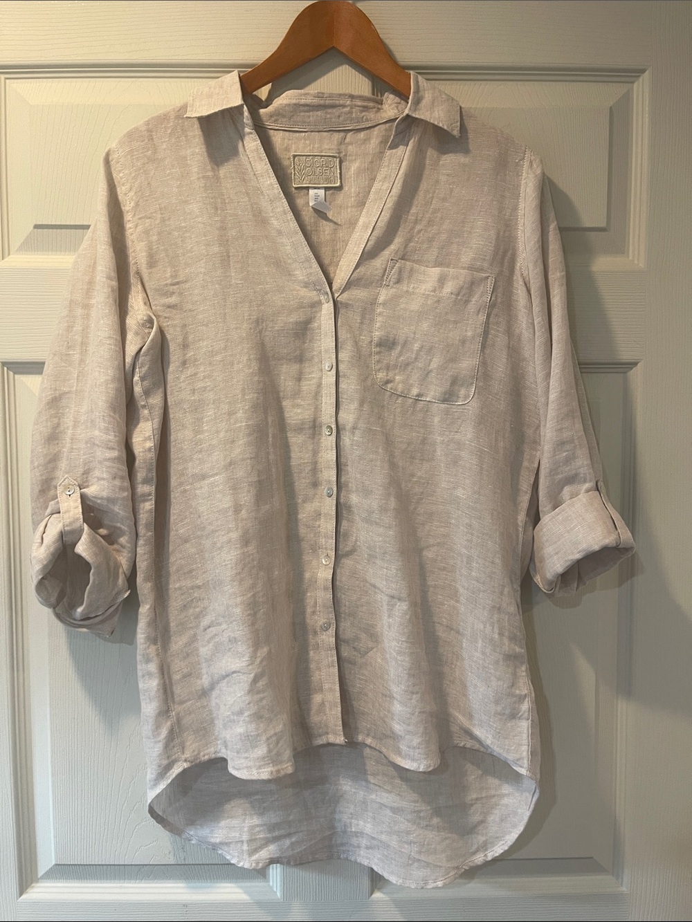 Sigrid Olsen Light Beige Linen Button-Down Shirt